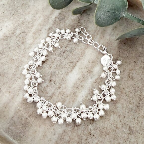 925 Sterling Silver Dangle Bead Charm Bracelet Minimalist Unique Bracelet - Picture 5 of 5